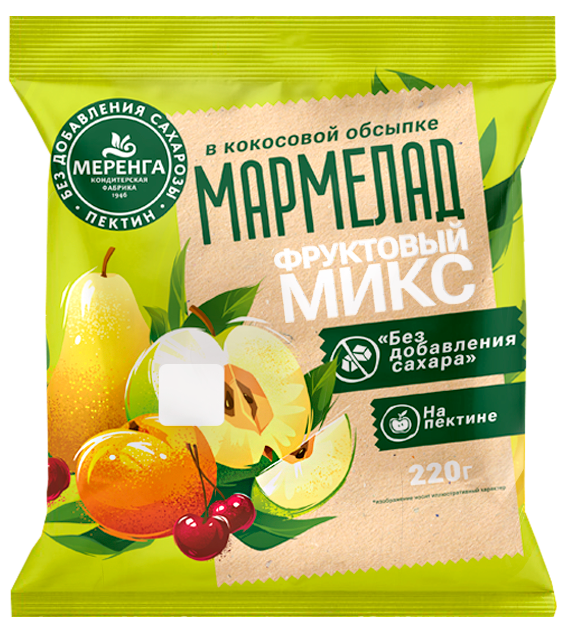 №1 Меренга Мармелад без сахара в кокосовой обсыпке Фруктовый микс, 220г   в Махачкале