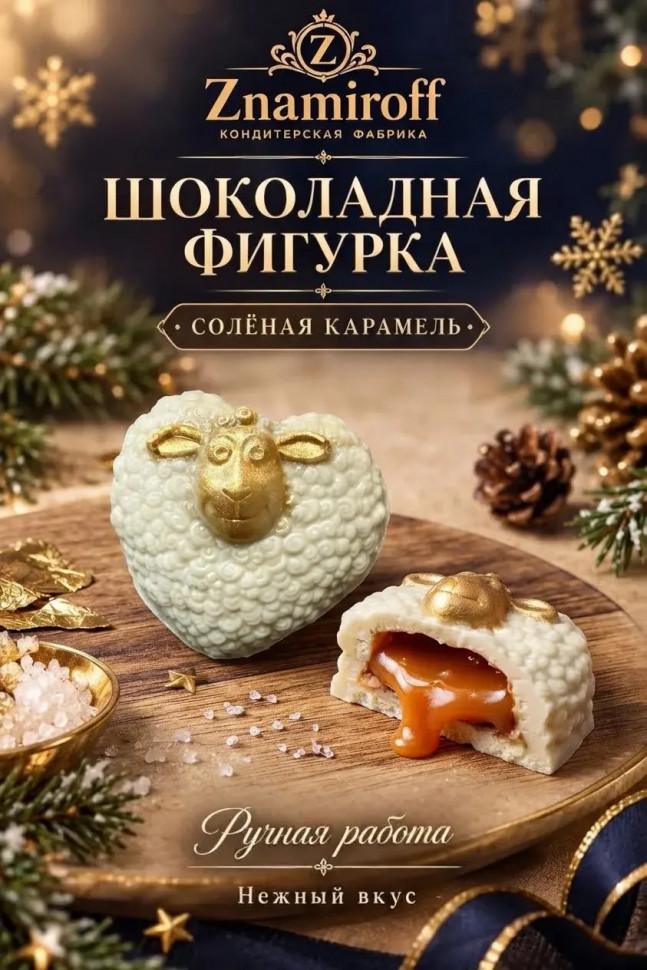  Шоколад фигурный "Овечка-сердечко" белый шоколад с начинкой солёная карамель(блок 5шт по 70г) в Махачкале