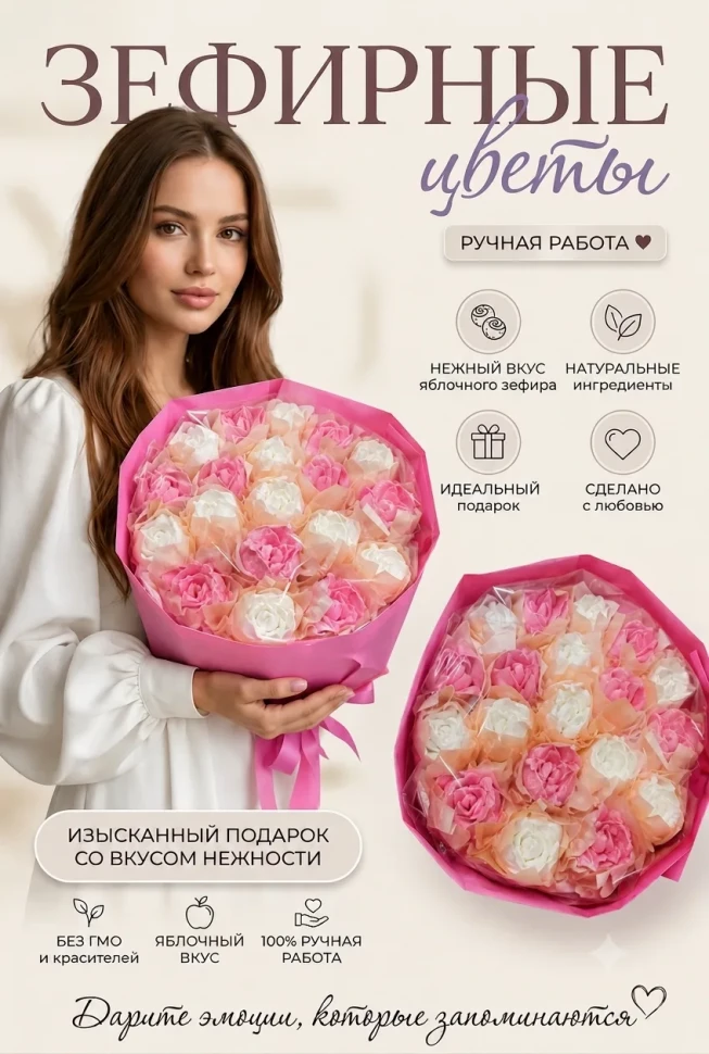  Букет Зефирный Размер XL бело-розовый,350г в Махачкале